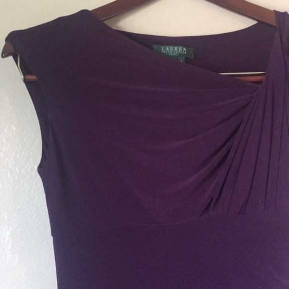 LAUREN RALPH LAUREN Sz 4 Purple Draped Ruched Surplice Dress Cap Sleeves - Picture 6 of 13